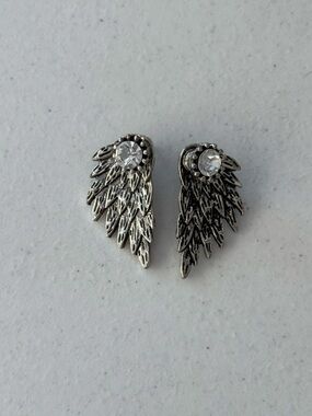 Silver Wing Crystal Stud Earrings - Women Jewelry